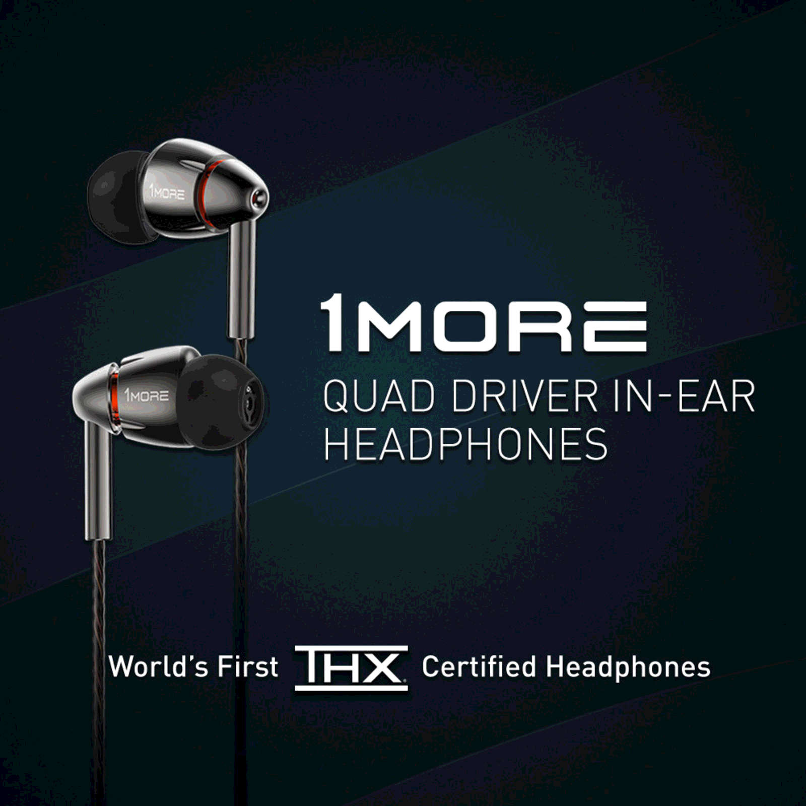 Poster showing 1MORE THX certified in-ear headphones