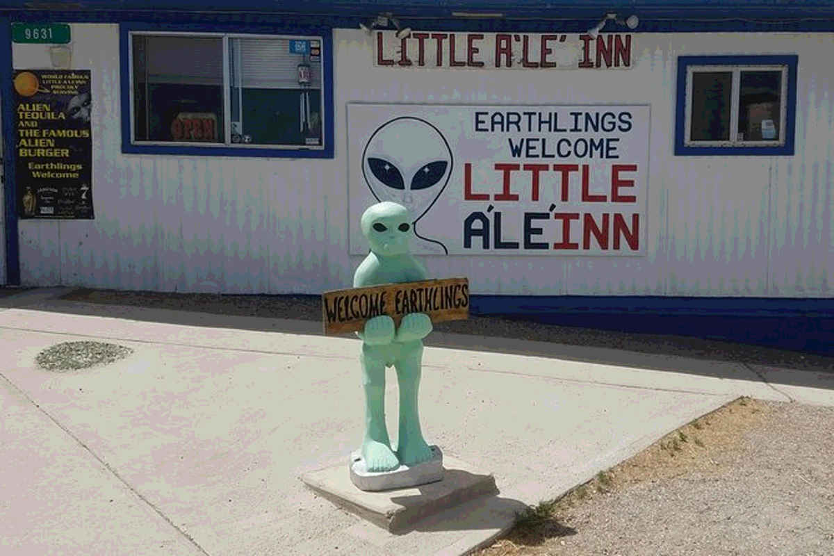 A fanciful extraterrestrial outside of the world famous Little A'le'inn near Area 51