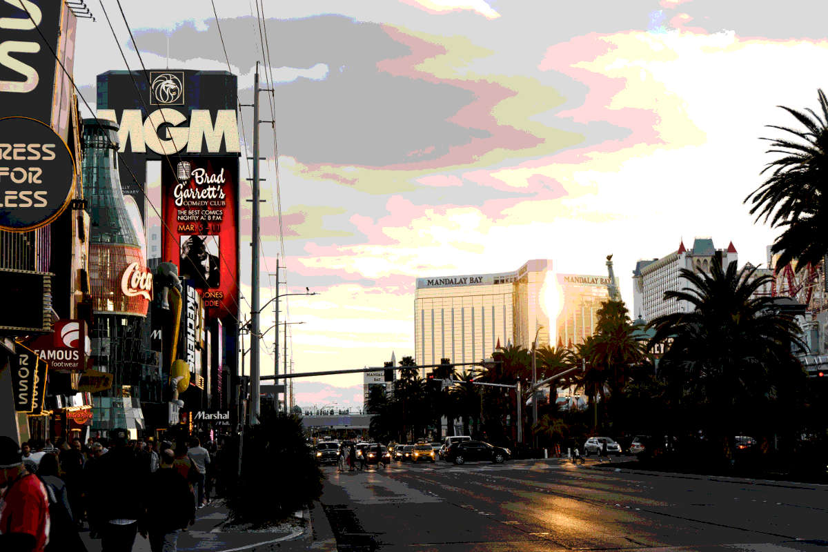 A view from Las Vegas Boulevard looking south to Mandalay Bay.