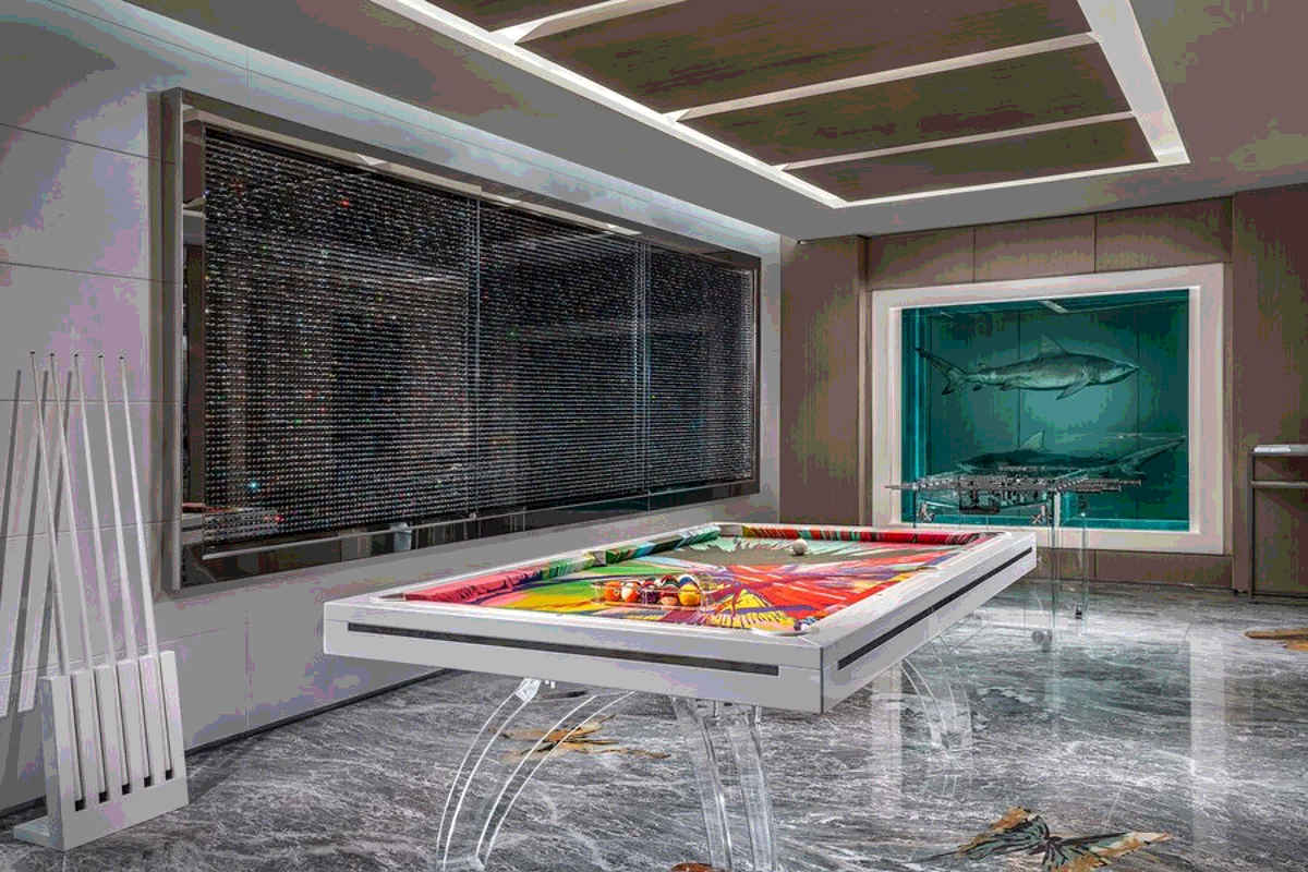 A decorated pool table and art installation