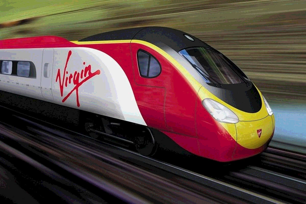 A Virgin Trains engine conducts passengers quickly and safely to their destination