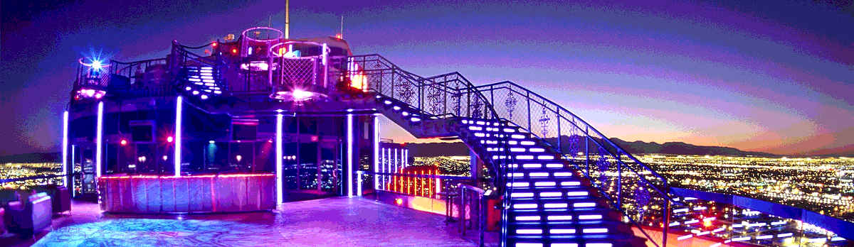 The outdoor stairway that leads to the rooftop of VooDoo Nightclub at the Rio